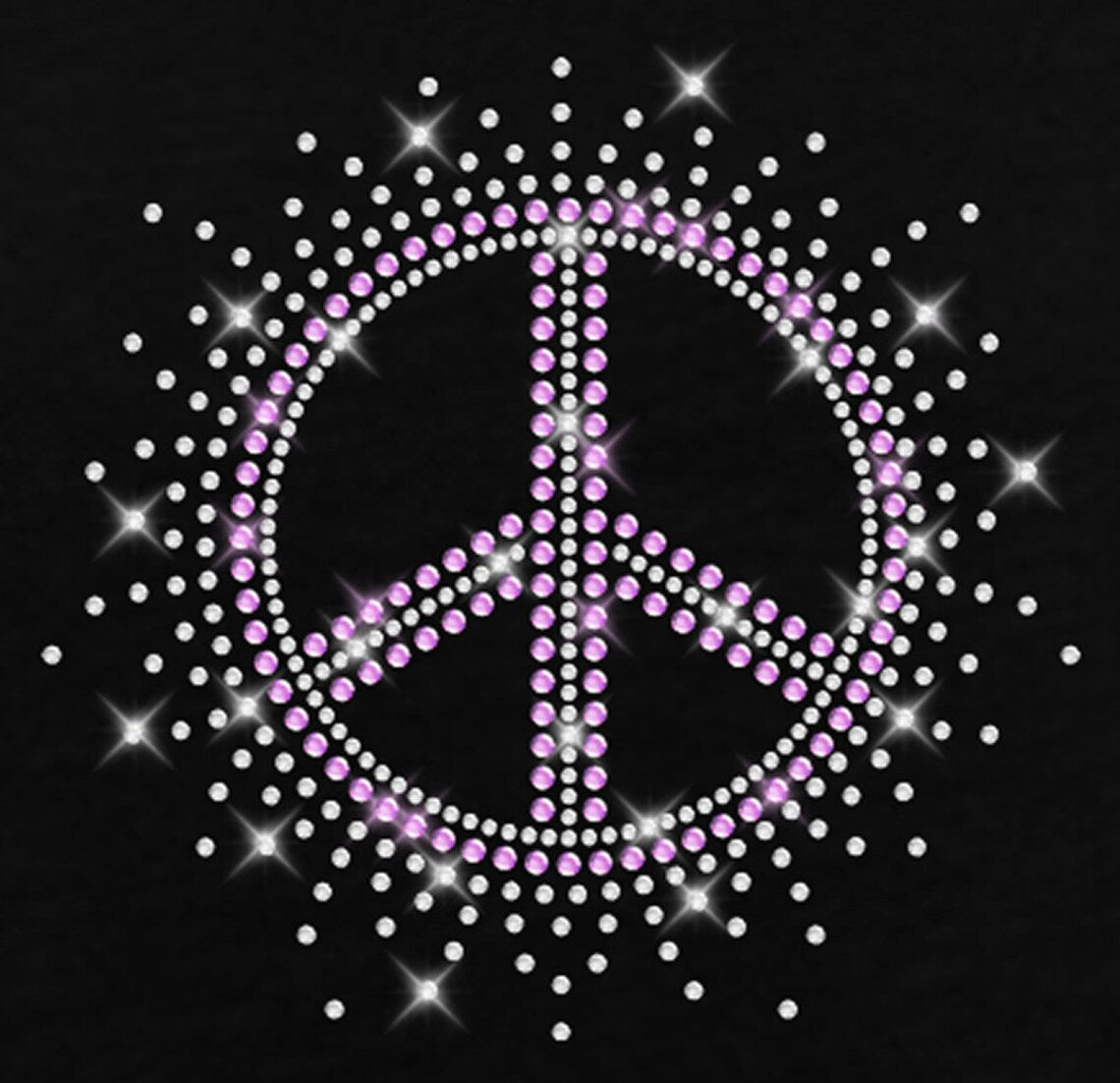 Blingeling® Peace-Zeichen Symbol - 200 Strass Silber Applikation Pink
