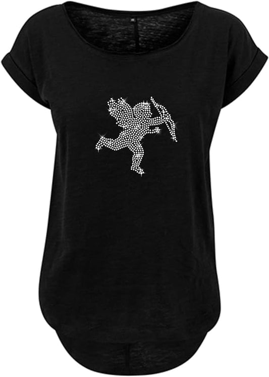 Damen T-Shirt mit Strass Engel und Bogen