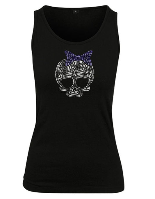 Damen Damen Totenkopf mit Schleife Tank-Top mit Strass 