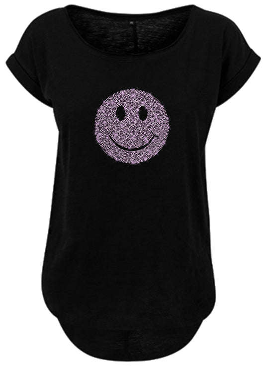 Damen T-Shirt mit Flieder lachendem Funny Gesicht (Smiley Emoji)